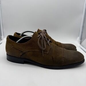 John Varvatos USA Mens Brown‎ Suede Cap Toe Derby Lace Up Dress Shoes 11M